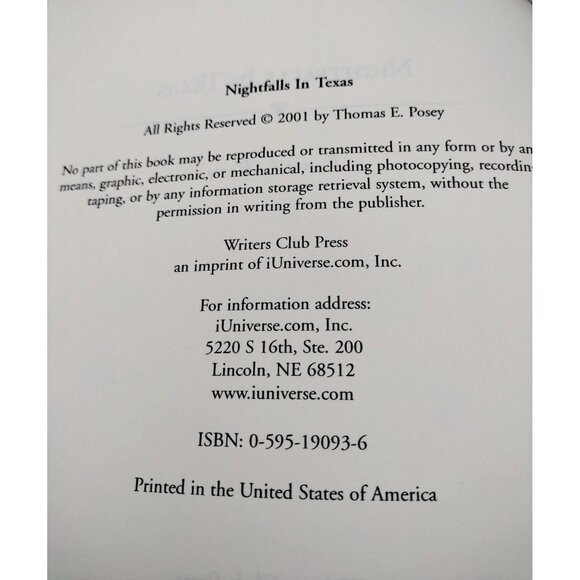 Nightfalls in Texas Vintage Softcover Paperback Book Thomas E Posey 2001 - Picture 4 of 7